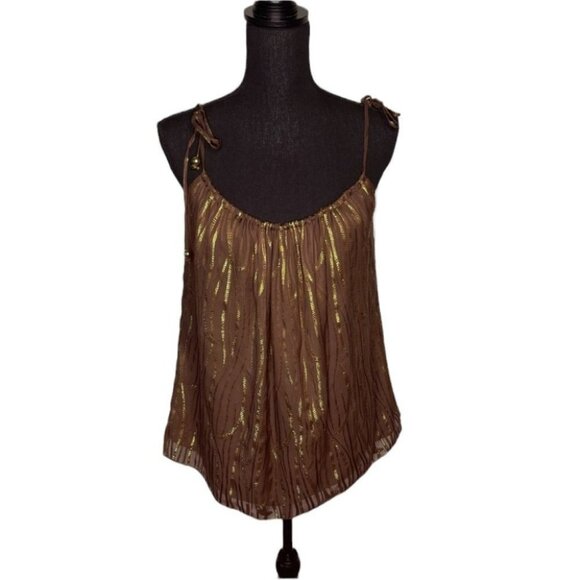 NWT Milly New York Brown silk metallic gold polka dot ruffle multi-tie tank top - Picture 10 of 16